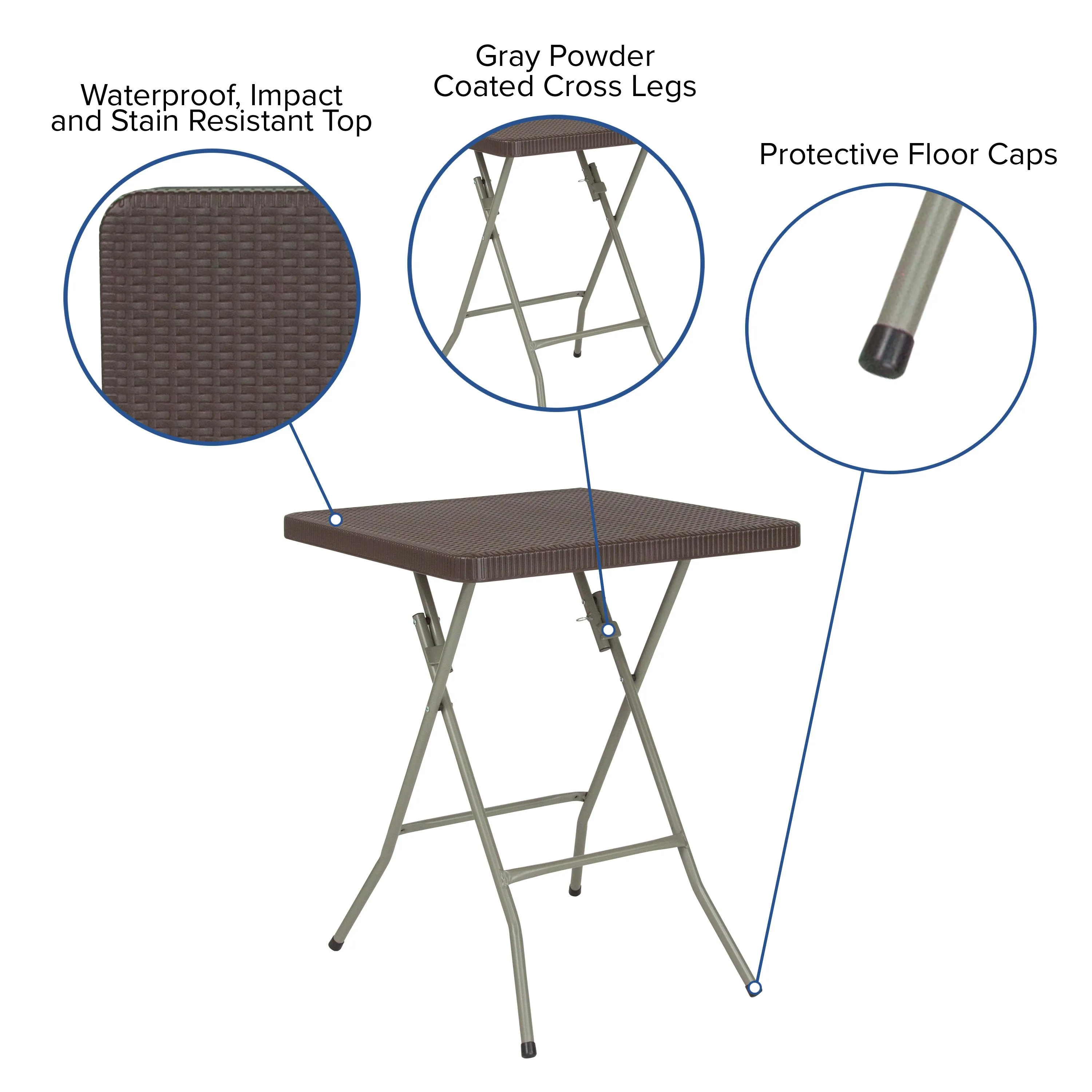 1.95-Foot Square Rattan Plastic Folding Table