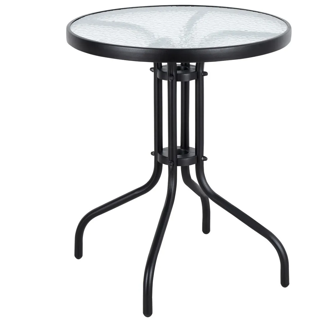 BTExpert Indoor Outdoor 23.75" Round Tempered Glass Metal Table   3 Brown Restaurant Rattan Stack Chairs