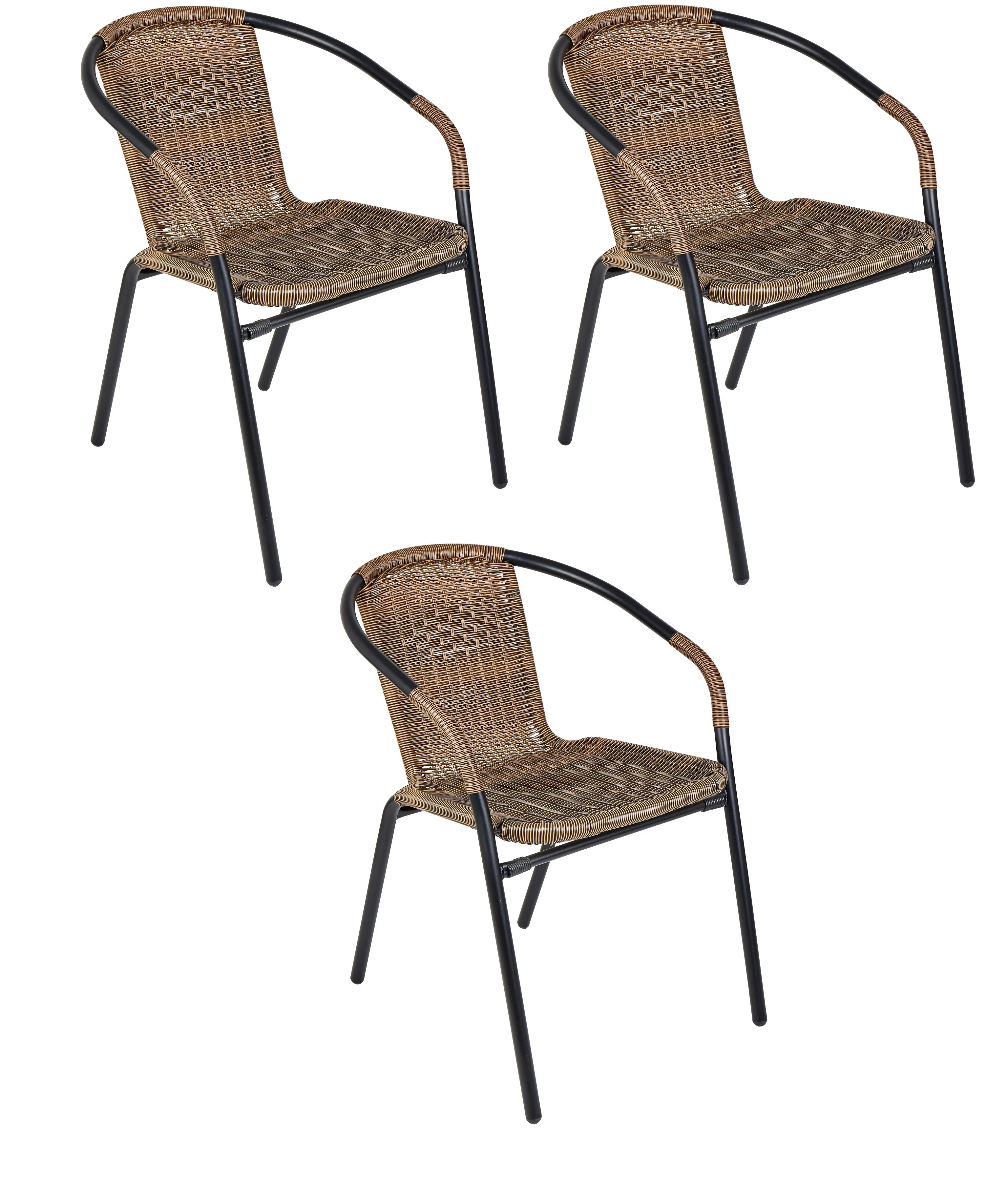 BTExpert Indoor Outdoor 23.75" Round Tempered Glass Metal Table   3 Brown Restaurant Rattan Stack Chairs