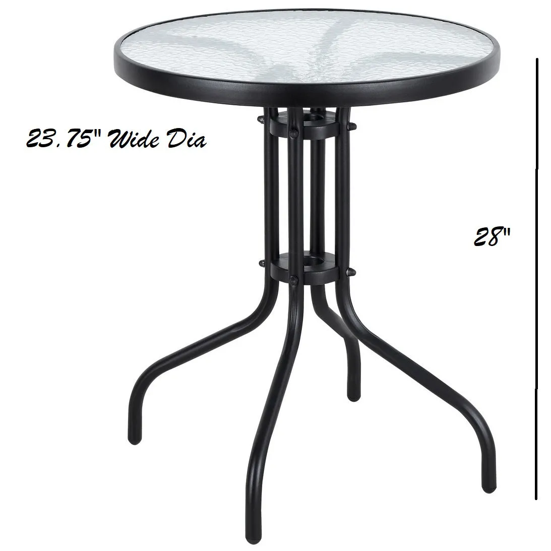 BTExpert Indoor Outdoor 23.75" Round Tempered Glass Metal Table   3 Brown Restaurant Rattan Stack Chairs