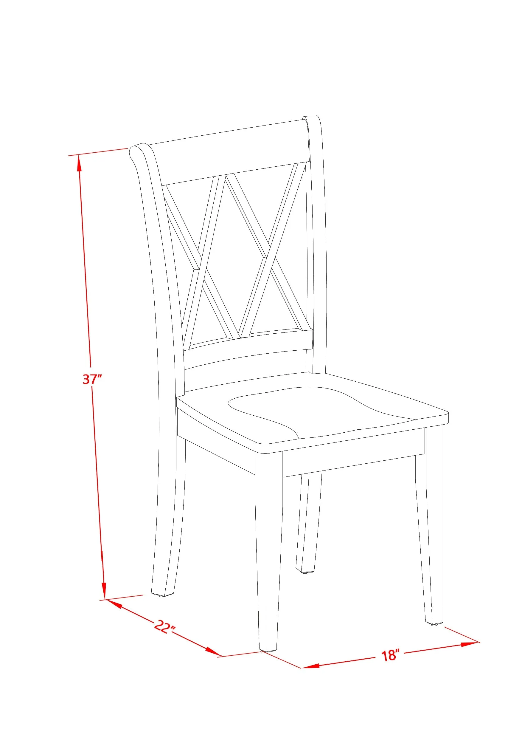 East West Furniture CLC-BLK-W Clarksville Dining Chairs - Double Cross Back Wooden Seat Chairs, Set of 2, Black